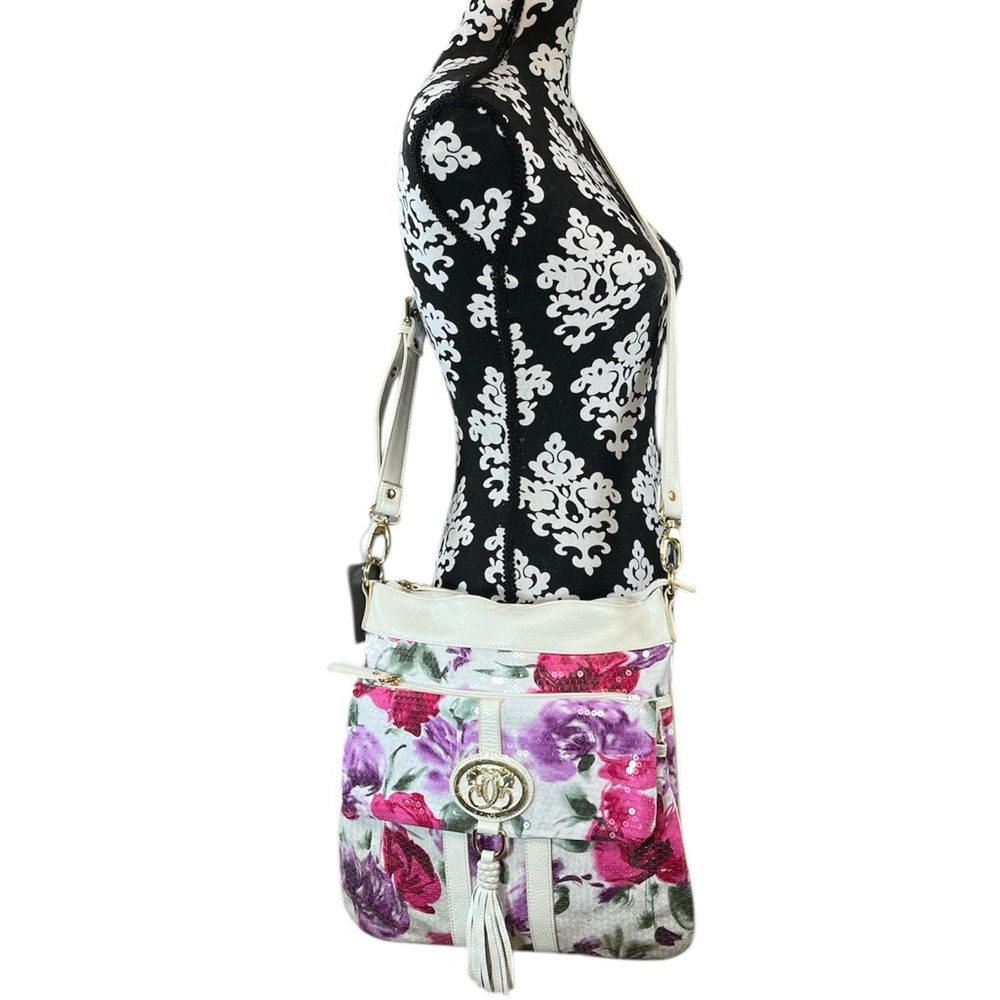 Sharif RARE Floral Sequin Leather Tassel Shoulder Crossbody Bag NWT MSRP $459 - Picture 6 of 16